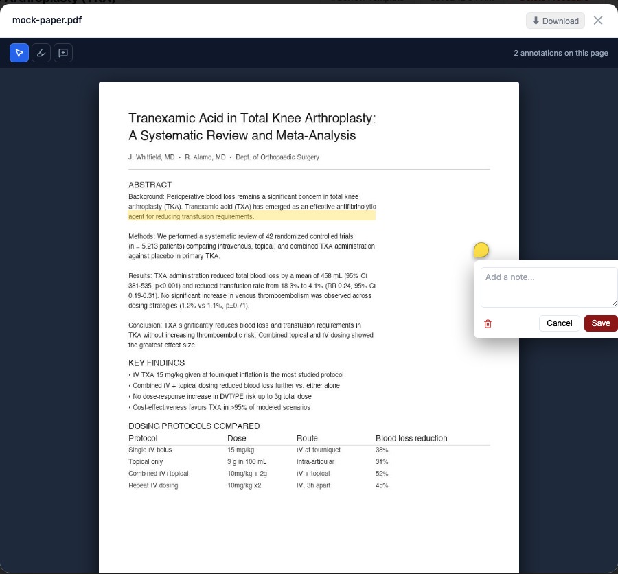 Highlight and annotate evidence papers
