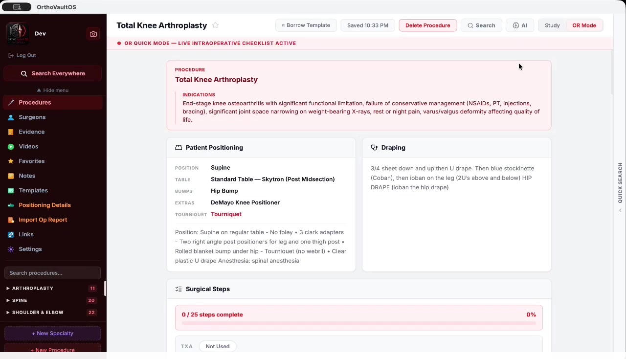 OR Quick Mode — live intraoperative checklist